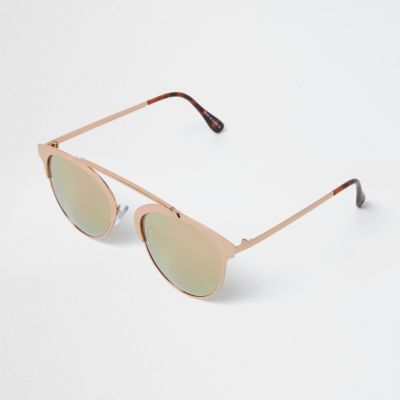 Rose gold brow bar mirrored sunglasses